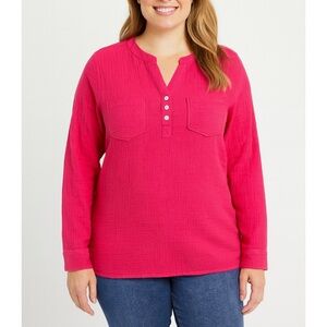 Mote Women's Cotton Gauze Pink Button-Up Top